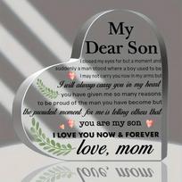 2D Flat, Heart-Shaped Acrylic Keepsake Plaque for Son from Mom - Mother-Son Message Gift with Text, Sentimental Birthday/Graduation/ Wedding/Christmas 10x10cm gray