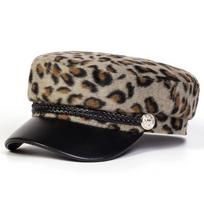 Big Head Circumference Leopard Print Beret Korean Style Women Artist Hat Painter Cap  Autumn Winter chaki