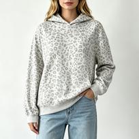 Women's Leopard Print Long Sleeve Pullover Hoodie Casual Sweatshirt L gray