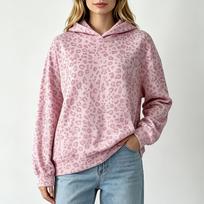 Women's Leopard Print Long Sleeve Pullover Hoodie Casual Sweatshirt L rožinė