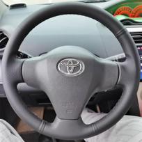 For Toyota Yaris 2008 2009 2011 Vios 2008-2013 Braid Full Coverage Black Leather Steering Wheel Cover Interior Accessory black thread white