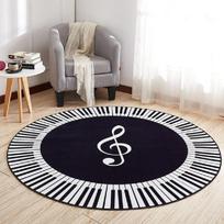 Naujas kilimas Muzika Simbolis Fortepijonas Klavišai Juodai Baltas Apvalus Kilimas Neslystantys Kilimėliai Namų Miegamojo Pagalvėlės pėdoms Grindų apdaila 80cm x 80cm gray