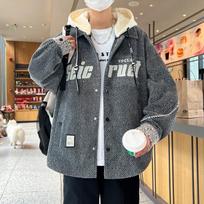 Autumn Jacket Men's Hooded Hong Kong Style Handsome Top Teenager Middle School Students Trendy Loose Casual Jacket 3XL pilka