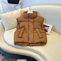 Naujas rudens ir žiemos trumpas Džokerio liemenės pūkinės medvilnės liemenės moteriškas paminkštintu apykakle liemenės paltas 2XL brown
