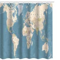 Pasaulio žemėlapio poliesterio audinio dušo užuolaida Geografinės užuolaidos vonios kambario dekoravimui 180*230cm mėlyna
