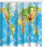 Pasaulio žemėlapio poliesterio audinio dušo užuolaida Geografinės užuolaidos vonios kambario dekoravimui 180*230cm