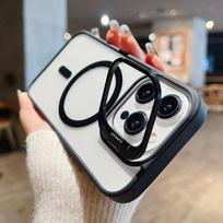 Skirta Magsafe stovui Stiklinis objektyvo apsaugos dėklas iPhone 16 15 14 13 11 12 Pro Max 16 Plus, prabangus magnetinis smūgiams atsparus galinis dangtelis For iphone16Pro juoda