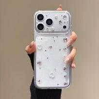 3D Rhinestone Heart Epoxy Case for iPhone 17 Pro Max/16 Pro Protective Cover iPhone 13 Pro Max white