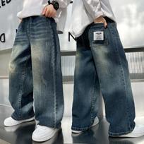 Laisvi tiesaus kirpimo džinsai berniukams - 2026 m. pavasario/rudens tendencija vidutinio ir didelio dydžio vaikams Size 120 - Height 115cm black