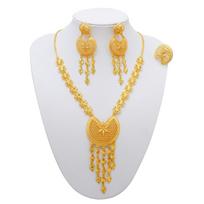 Dubai 24K Gold Plated Jewelry Set Butterfly Necklace Earrings Bracelet Ring Set Tassel Pendant white