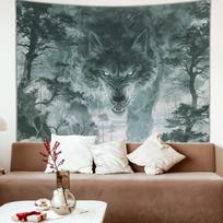 Norse Mythology Giant Wolf Fenriel Tapestry Dark Forest Wolf Head Hanging Cloth Room Decoration Home Decoration 100X150CM gray