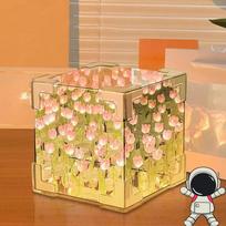 DIY Infinity Mirror Tulip Cube Led Lamp - 20 Led Flower Lights, Valentine Gift skaidri