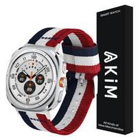 Akim Galaxy Watch Ultra Strap Cornell Nato Band 47Mm Band (Blue White Red) /Black gray
