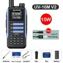 New Baofeng UV16M V2 Walkie Talkie 15W High Capacity AM FM Two Way Radio Full Band LCD 999CH Frequency Copy NOAA Noise Reduce USB Plug