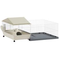 Small Animal Cage With Removable Pet Playpen Guinea Pig Cage With Waterproof Pad Hay Feeder 108 X 71 X 57cm Beige