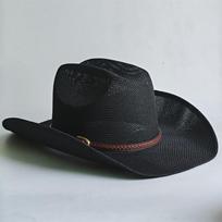 Breathable hollow Cowboy Hat Fashion Machine-woven Wide Brim Hat Women Men Outdoor Beach Travel Vacation Sun Protection Hat 56-58cm black