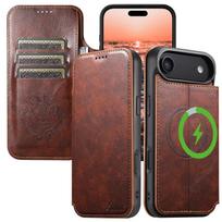 Magnetic Flip Wallet Case for iPhone 12/13 - Oil Wax Leather, Magnetic Charging, Compatible with Apple 16/17 Pro Max 14 Pro Max 6.7" ruda