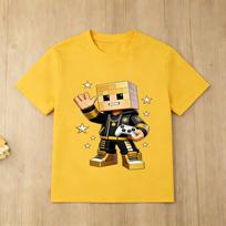 Roblox Character Kids Short Sleeve Tshirt Black Cotton Casual Tee for Boys Girls 160 yellow