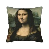 Classic Mona Lisa Art Pillow Cover Soft Cushion Cover Retro Trendy Pillow Case For Couch Sofa Bedroom Peach skin 18*18(CM)-1Pcs beige