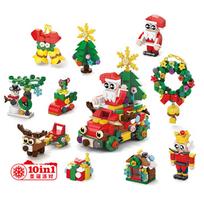 City Creativity Winter Village Santa Claus Gingerbread House Holiday Train Model Building Blocks Bricks Kids Toys Christmas Gift red