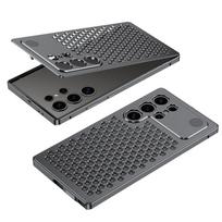 Prabangus metalinis aušinantis telefono dėklas, skirtas Samsung Galaxy S23 S24 S25 S26 Ultra, nuimamas, su korėtu skylučių dizainu, aromaterapijos telefono dangtelis Galaxy S26 Ultra pilka spalva