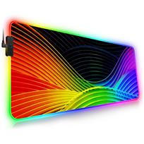 LED Lighting RGB Mouse Pad E-sports Game Keyboard Pad Table Mats Rainbow Wavy Lines Pc Accessories Deskmat Mousepad Gamer Anime RGB300x600x3mm black