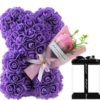 Multicolors Eternal Rose Bear Rainbow Birthday Valentine's Day Flower Artificial Flower violetinė