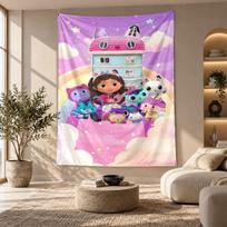 Decorative Tapestry,Gabby’s Dollhouse Printed Wall Art, Lightweight Wall Hanging For Bedroom Background 100cmx150cm white