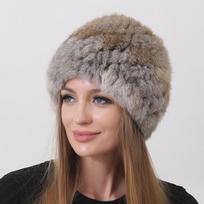 Megzta triušio kepurė su natūraliu kailiu šilumai žiemą Elastic (55-60cm) įvairiaspalvis