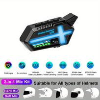 BT26 Motociklinis šalmas Bluetooth interkomas 800M veikimo nuotolis RGB šviesos 1000mAh baterija 1 2-in-1 microphone black