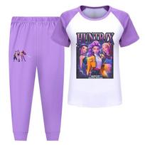 5029 Kids Girls Rumi Zoey Mira Hunters Print T-shirt Pants Trouser Clothes Set 120cm violetinė