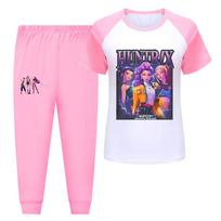 5029 Kids Girls Rumi Zoey Mira Hunters Print T-shirt Pants Trouser Clothes Set 130cm rožinė