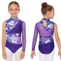 Merginų gimnastikos triko Blizgantis kalnų krištolas Mozaika Asimetriška rankovė Iškirpimas nugaroje Spaudės tarp kojų Kombinezonas varžyboms 7-8 Years violetinė