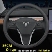 Nappa odos automobilio vairo apdangalas Tesla Model 3 Y S X 2019 - 2025 4 sezonams 36-38 CM Juodas Automobilio interjero aksesuaras