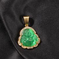 Hot Selling Icy Maitreya Buddha Head Pendant Stainless Steel Gold Plating Hip Hop Featuring Jade Religious Gifts Pearl Diamond maitreya buddha&16inches rope chain žalia