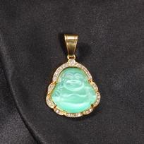 Hot Selling Icy Maitreya Buddha Head Pendant Stainless Steel Gold Plating Hip Hop Featuring Jade Religious Gifts Pearl Diamond maitreya buddha&24inches rope chain šviesiai žalios spalvos