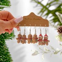 3 Pairs Cute Christmas Gingerbread Man Dangle Earrings for Women Simple Resin Simulated Cookies Earrings New Year Jewelry Gifts brown