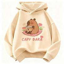Kawaii Kapibara Gerianti Sultis Hoody Vaikams Gėlių Vaikų Palaidinė su Gobtuvu Berniukams Mergaitėms Laisvalaikio Palaidinės Drabužiai 120 beige