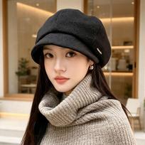 Women S Vintage Beret Hat Large Head Size Warm Windproof Octagonal Hat OneSize juoda