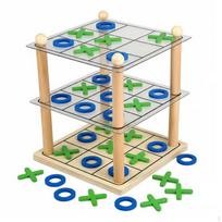 3 Layer Noughts and Crosses Toe Reasoning Training 3D Educational Toy Wooden beige
