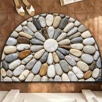 Neutral Natural Pebble Half Round Bath Mat, Non‑Slip Water Absorbent Minimalist Bathroom Floor Rug 60x180cm 24x71inch
