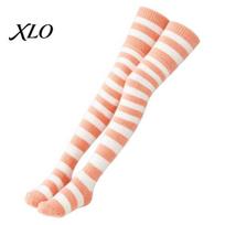 Comfortable Ladies Socks 1 Pair Women Thigh High for Winter, Thickened Coral Fleece Leg Thermal Sleep Warmer Long Stockings, Fluffy Warm Over One Size J beige