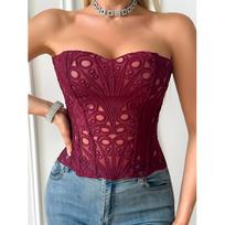 Teismo Korsetas Peršviečiamas Tinklelis Kvėpuojantis Korsetas Seksualus Viršus Tuščiaviduris Nereguliarus Nėrinių Dvigubo Sluoksnio Shapewear Prašmatnus Camis Viršus XL brown