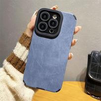Prabangus zomšas ir avikailio odos dėklas, skirtas iPhone 16 15 14 Plus 13 12 11 Pro Max, su kameros apsauga, smūgiams atsparus, minkštas silikoninis dangtelis iPhone 13 tamsiai mėlyna spalva