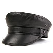 Autumn/Winter Genuine Leather berets Caps Motorcycle Hats for MiddleAged Elderly Men Women Outdoor Flat Top Captain Hats XL 57-58cm juoda