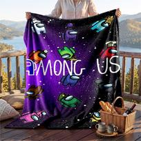Warm Flannel Blanket Among Us Pattern, Lightweight Comfortable Throw Blanket for Bed Sofa Use 80cmx120cm purple