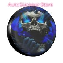 Blue Eyes Screaming Skull Spare Tire Cover Waterproof Dust-Proof Halloween Wheel Covers for Jeep Hummer 14  15  16  17  Inch 14inch blue