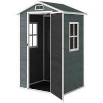 Gerätehaus 1.1 M² Garden Shed With Wood Grain Effect Window Gable Roof Ventilation Floor Lock Gloves Gray
