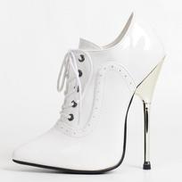 Mada FHC 14 cm Moteriški Nuogi Batai, Smailianosiai Kulnai iki Kulkšnies, Lakinė Oda, Metalinis Stiletto Kulnas, Vyriški Erotiniai Seksualūs Lovos Cosplay Batai, JUODI 36 white