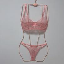 Permatomų nėrinių liemenėlė ir stringai pilnoms krūtinėms XS rožinė